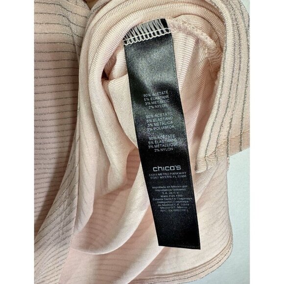 Chicos Travelers Sleeveless Tunic Tank Top Sz 00/XS Pink Metallic Stripe Hi-Low - Picture 5 of 10